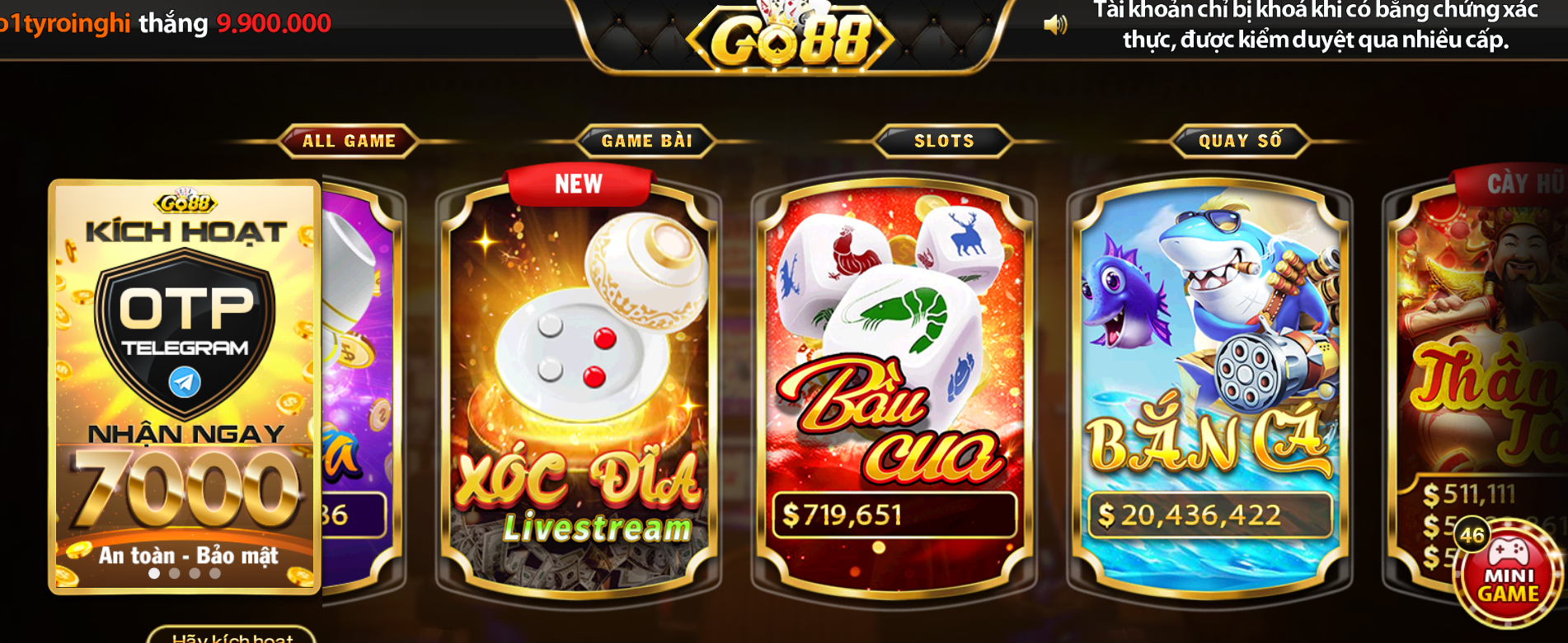 Hệ thống game khủng tại nhà cái Go88