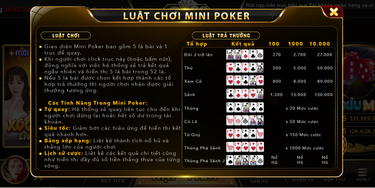 luật chơi mini poker Go88 club
