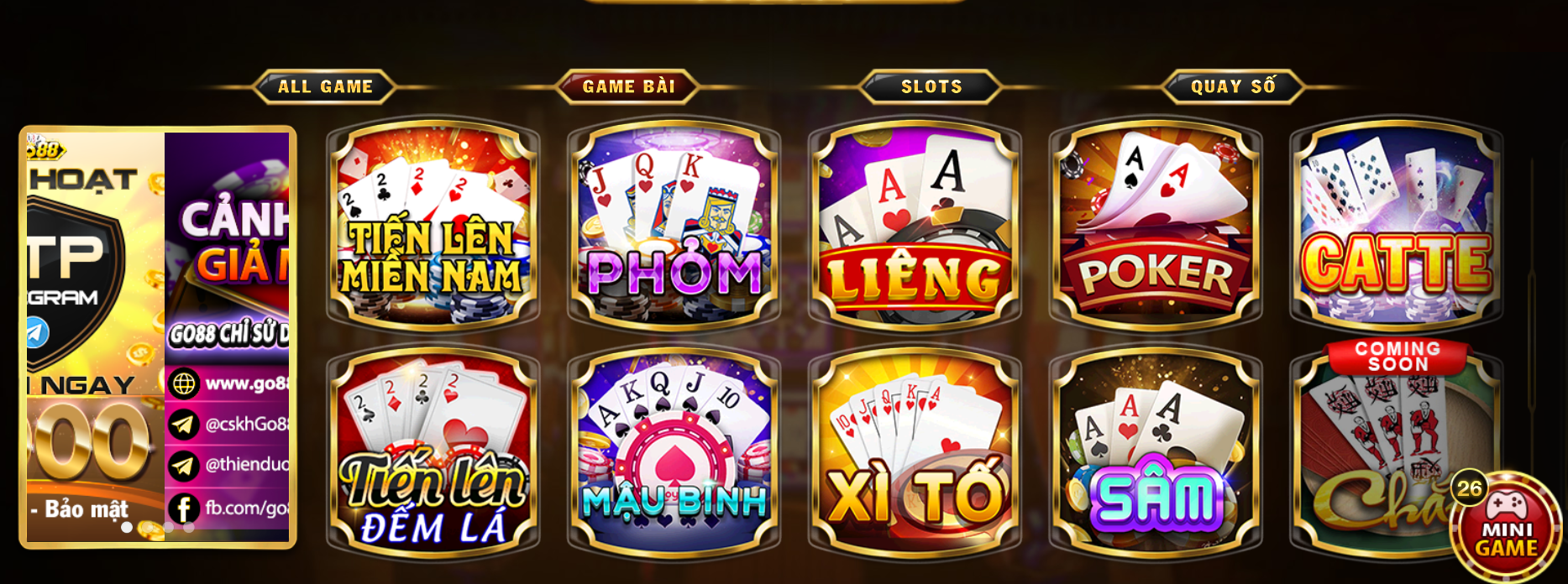 Hệ thống game khủng trên cổng game Go88