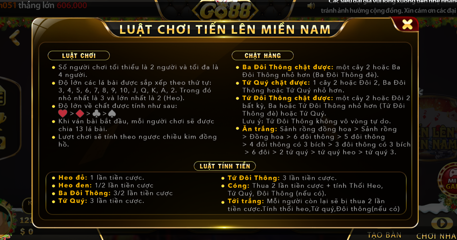 Luật chơi tiến lên đếm lá go88 apk