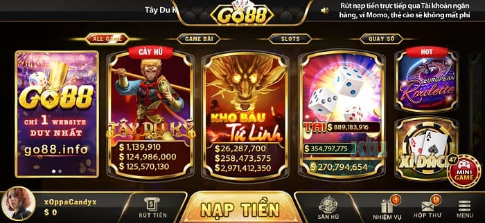 Hệ thống game nổ hũ cực hấp dẫn trên Go88