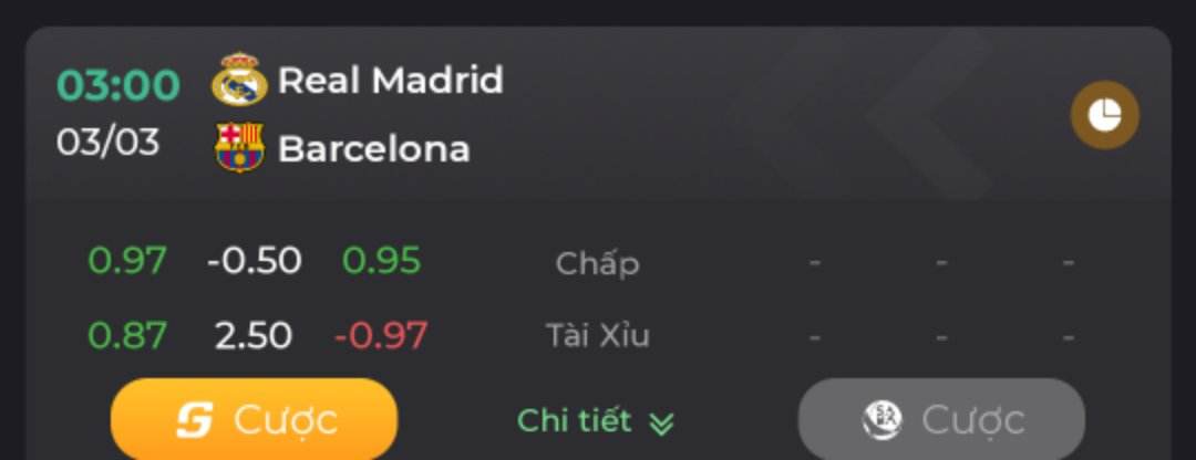 Tỷ lệ kèo Tài Xỉu trận so tài Barca vs Real Madrid_ Go88