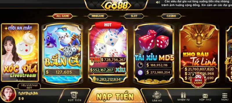Cá cược game Tài xỉu trên Go88