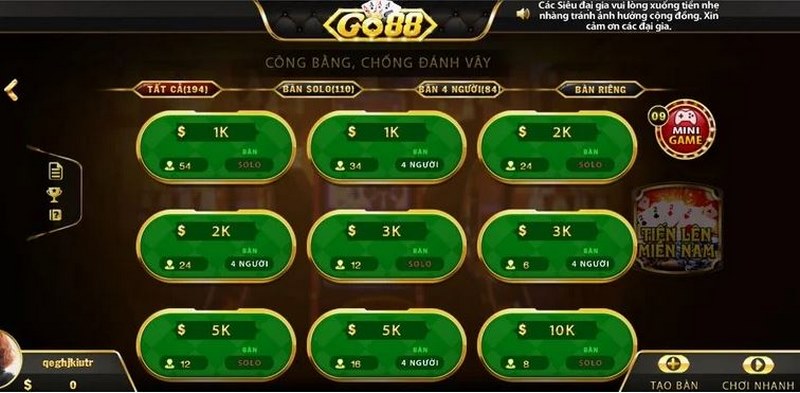 game bài Tiến lên miền Nam Go88