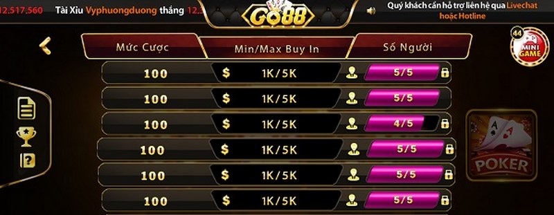 game bài Poker siêu hot tại cổng game Go88 club