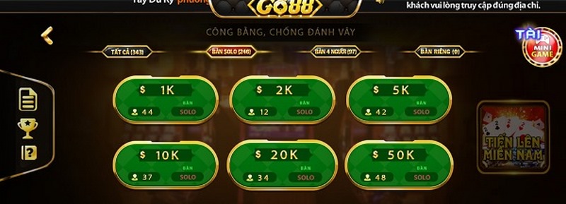 Cá cược Tiến lên miền Nam nhanh chóng cùng Go88