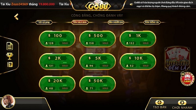 không ra bài mạnh quá sớm tại go88 club
