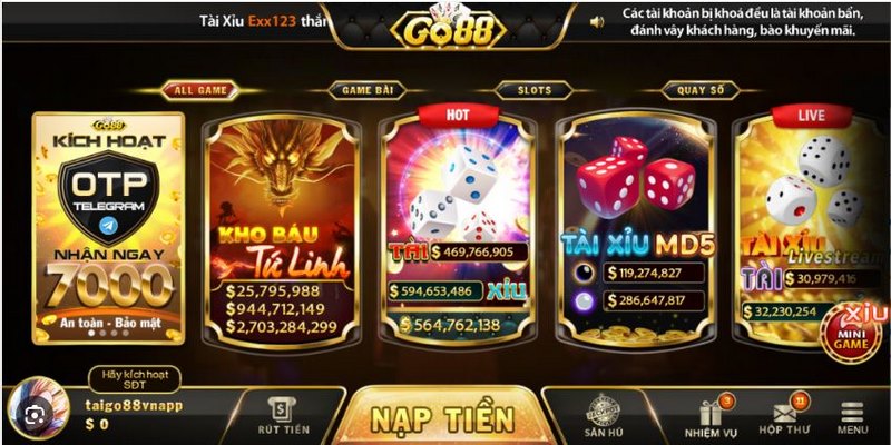 game cược Tài xỉu từ Go88 live