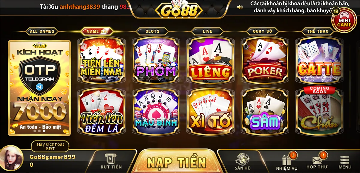 Chơi game thả ga cùng kho game bất tận Go88