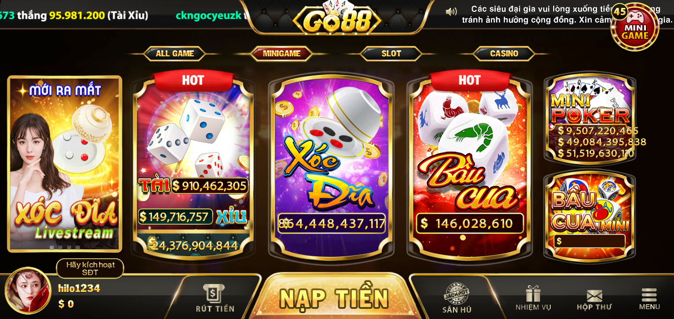 Thắng Trên dưới Go88 – Thắng hũ thưởng khủng nhất cổng game