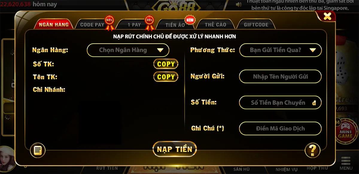 phương thức nạp tiền GO88