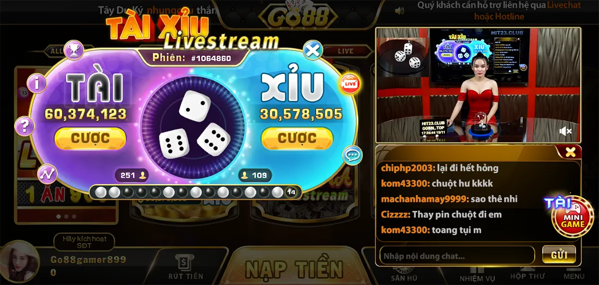 Game tài xỉu livestream - dễ dàng trúng lớn cùng GO88